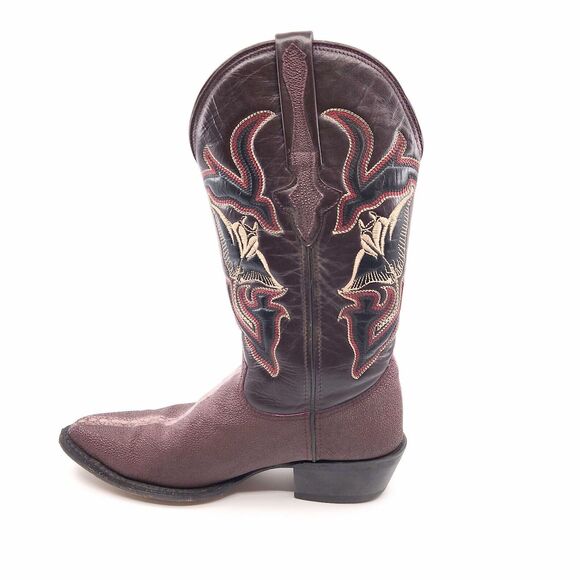Rare Denver Men's Stingray Print Cowboy Boots Burgundy US Size 7 Mex Talla 26 - Picture 6 of 14
